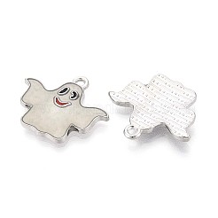 ハロウィーンテーマラックメッキ蓄光合金エナメルペンダント  暗闇で光る  ゴーストチャーム  プラチナ  19.5x23.5x2mm  穴：1.6mm&nbsp;ENAM-N056-238P