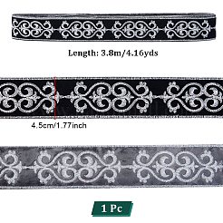 エスニックスタイルの花柄刺繍ポリエステルリボン  ジャカードリボン  服飾材料  銀  1-3/4インチ（45mm）  約4.16ヤード（3.8m）/ pc&nbsp;OCOR-WH0104-44D