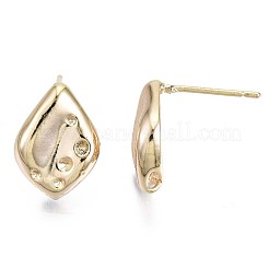 真鍮製スタッドピアスパーツ  ラインストーンのセッティングで  ニッケルフリー  菱形  18KGP本金メッキ  14x10mm  ピン：0.8mm  0.8~1.2mmのラインストーンに適する&nbsp;X-KK-T056-19G-NF