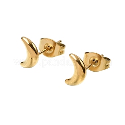 女性用304ステンレススチールスタッドピアス  ゴールドカラー  ムーン  8x4.5mm&nbsp;LS-EJEW-G459-01B-G