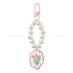 合金アクリルペンダント装飾  模造パールのアクリルビーズで  花柄  ミックスカラー  126mm  4個/セット&nbsp;HJEW-JM01845