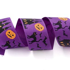 ポリエステルグログランリボン  片面印刷  ハロウィンギフトラッピング用  パーティーデコレーション  ハロウィーン模様  パープル  1インチ（25mm）  /ロール100ヤード（91.44メートル/ロール）&nbsp;SRIB-B002-02A-01