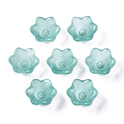 透明なスプレー塗装ガラスビーズ  花  ミディアムアクアマリン  7x11.5x11.5mm  穴：1.2mm&nbsp;GLAA-Q089-002A-001