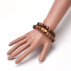 カップルウッドビーズストレッチブレスレット  ナチュラルボディビーズ付き  2-1/8インチ〜2-1/4インチ（5.3~5.7cm）  2個/セット&nbsp;BJEW-JB04121