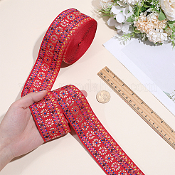 10ヤードのポリエステルリボン  刺繍された花柄のリボン  DIYクラフト縫製アクセサリー  レッド  1-7/8インチ（48mm）  約10.00ヤード（9.14m）/セット&nbsp;OCOR-ME0001-96B