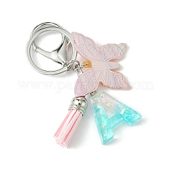 レジン＆アクリルキーホルダー  アロイスプリットキーリングとフェイクスエードタッセルペンダント付き  手紙と蝶  ランダムグラデーションカラー  文字a  8.6cm&nbsp;KEYC-YW00002-01