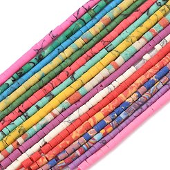 アフガニスタン産合成ターコイズビーズ連売り  染め  コラム  ミックスカラー  2.5x2~2.5mm  穴：0.5mm  約137~153個/連  12.60~12.87インチ（32~32.7cm）&nbsp;G-L644-A01-01