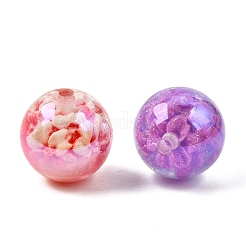 メッキ透明レジンビーズ  桃の花で囲まれた  グリッターパウダー付き  ミックスカラー  16~16.5mm  穴：2.5mm&nbsp;RE-CBA5A76-10