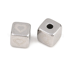 304ステンレススチールビーズ  ハート柄とキューブ  ステンレス鋼色  6x6x6mm  穴：1.8mm&nbsp;STAS-P447-04P