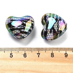 UVメッキアクリルビーズ  六角形のハート  ブラック  19.5x21.5x12.5mm  穴：3mm&nbsp;OACR-M022-06