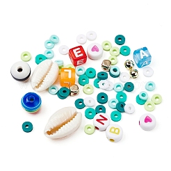 DIYジュエリー作成キット  手作りのポリマー粘土とアクリルと樹脂とabsプラスチックビーズを含む  ccbプラスチックスペーサービーズ  天然カウリーシェルビーズ  弾性水晶の線  ミックスカラー  ビーズ：1960個/セット&nbsp;DIY-YW0003-99A