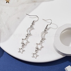 合金ダングルピアス  星と月  プラチナ  64x12mm&nbsp;EJEW-JE05620