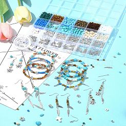DIYブレスレット/イヤリングキット  合成ターコイズビーズを含む  ガラスシードビーズ  合金ビーズとペンダント  ミックスカラー  6mm  穴：1mm  30pc&nbsp;DIY-FS0006-82