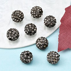 樹脂粘土ラインストーンビーズ  グレードA  ラウンド  PP 15  ブラックダイヤモンド  10mm  穴：1.8~2mm  6列ラインストーン  pp15（2.1~2.2mm）&nbsp;RB-C1438-10mm-A12