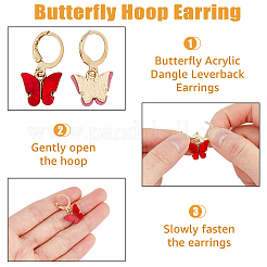 9ペア9色の蝶アクリルダングルフレンチフックピアス  女性用金合金イヤリング  ミックスカラー  25x14mm  1ペア/カラー&nbsp;EJEW-FI0001-97