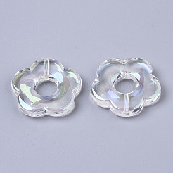 透明なアクリルビーズ  ABカラーメッキ  片穴  花  クリアAB  26x27x5mm  穴：1.6mm&nbsp;X-PACR-R246-031