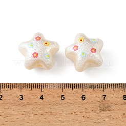 印刷された不透明なアクリルビーズ  テクスチャー  花とスター  18.5x19.5x14mm  穴：1.6~2.5mm&nbsp;OACR-B054-01E