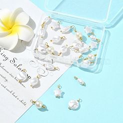24 個 6 スタイルの ABS プラスチック模造パールペンダント  混合図形  本物の18K金メッキのラックメッキ真鍮パーツ付き  ホワイト  13.5~16.5x4~9.5x3.5~8mm  穴：1.5~1.8mm  4個/スタイル&nbsp;KK-FS0001-93
