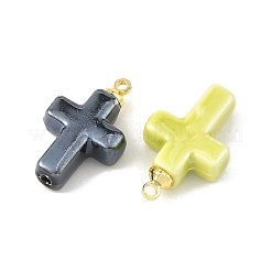 手作りの磁器のペンダント  真鍮パーツ  クロスチャーム  ゴールドカラー  ミックスカラー  21x13x5.5mm  穴：1.6mm&nbsp;PALLOY-JF06052