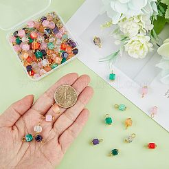 天然瑪瑙ペンダント100個（5色）  ゴールデンメッキ鉄パーツ  染め＆加熱  キューブ  ミックスカラー  14~16x7~8x6~7.5mm  穴：2~4mm  20個/カラー&nbsp;FIND-FH0005-15