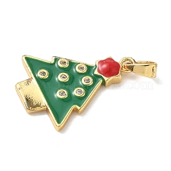 クリスマスブラスマイクロパヴェキュービックジルコニアペンダント  エナメル  ゴールドカラー  クリスマスツリー  22x17x2.5mm  穴：5x3mm&nbsp;KK-K305-07C-02