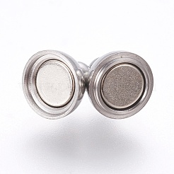 変色しにくい304ステンレススチールのループ付きマグネット留め具  ラウンド  ステンレス鋼色  10x6mm  穴：1mm&nbsp;STAS-K006-6mm-04C