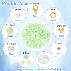 暗闇で光るブレスレットネックレスのDIYキット  合金クラスプとビーズを含む  アクリルイミテーションパール＆夜光ガラスシードビーズ  芝生の緑&nbsp;DIY-NB0009-25
