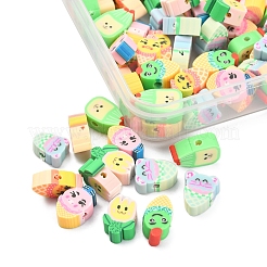 手作り樹脂粘土ビーズ  形と表情の混合  ミックスカラー  9~14.5x6~10x4~5mm  穴：1.5mm  100個/箱&nbsp;CLAY-YW0001-65
