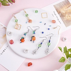 DIY ジェムストーン ドロップ イヤリング メイキング キット  天然グリーン オニキス アゲート、アゲート ナゲット、ガラス ラッパ、シード ビーズを含む  ロボット & スクエア 合金 ペンダント  304ステンレススチールピアスフック  ミックスカラー  3~40x3~26x0.6~12mm  穴：0.8~2mm&nbsp;DIY-SZ0009-75
