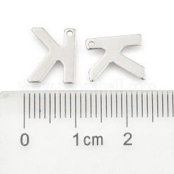 変色しにくい304ステンレススチールの文字チャーム  文字.k  11x9x0.5mm  穴：1mm&nbsp;X-STAS-O072-K