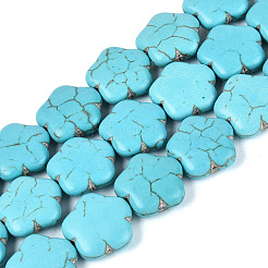 合成ターコイズビーズ連売り  花  ダークターコイズ  14~15x15~16x5~6mm  穴：0.9~1mm  約26個/連  14.57~14.76インチ（37~37.5cm）&nbsp;G-N364-10A-01