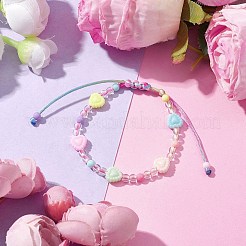 調節可能なキャンディーカラーハートアクリル編みビーズブレスレット（女の子用）  カラフル  内径：2-7/8インチ（7.25cm）&nbsp;BJEW-JB10221
