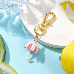 傘ガラスシードビーズペンダント装飾  合金製回転式ロブスター クロウ クラスプ バッグ飾り用チャーム  ホワイト  62mm&nbsp;HJEW-MZ00162-01