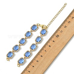 真鍮とガラスの長方形リンクブレスレット作り  ゴールドカラー  コーンフラワーブルー  6.34インチ（16.1cm）&nbsp;AJEW-JB01649-01