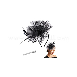 ポリエステルメッシュヘアバンド  女性の女の子のためのヘアアクセサリー  ワニ口クリップ付き  ブラック  240x210x80mm&nbsp;OHAR-WH0034-11