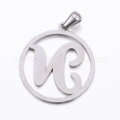 変色しない304ステンレススチールペンダント  アルファベット付きフラットラウンド  ステンレス鋼色  文字.n  28x25x1.2mm  穴：6x3.5mm&nbsp;STAS-K162-067P