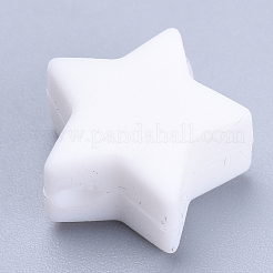 食品グレードの環境に優しいシリコーンビーズ  スター  ホワイト  14x13.5x8mm  穴：2mm&nbsp;LS-SIL-T041-15