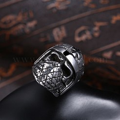 メンズステンレススチールフィンガー指輪  ワイドバンドリング  スカル  アンティークシルバー  usサイズ9（18.9mm）&nbsp;RJEW-BB29866-9