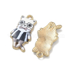 プリント合金ペンダント  猫の形のチャーム  ラックめっき  ゴールドカラー  ブラック  25x12x2.5mm  穴：1.8mm&nbsp;ENAM-K076-36G-07
