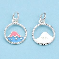 スターリングシルバーエナメルチャーム925個  丸カン付き  火山  ライトスカイブルー  13x11x1mm  穴：3mm&nbsp;STER-T004-06S-02