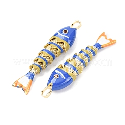 ラックメッキ真鍮チャーム  キュービックジルコニアエナメル  魚のチャーム  長持ちメッキ  鉛フリー＆カドミウムフリー  ダークブルー  46x10.5x7.5mm  穴：4x2.5mm&nbsp;KK-A268-05G-C06