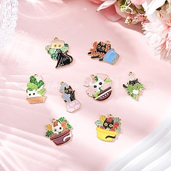 8 個 8 スタイル合金エナメルパンツ  鉛フリー＆カドミウムフリー  ハロウィン用  鉢植えの猫のお守り  ミックスカラー  22~30x15~28x1~1.5mm  穴：1.6~2mm  1個/スタイル&nbsp;ENAM-FP0002-71