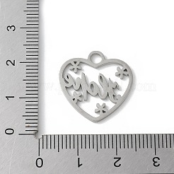 304ステンレスペンダント  希望の言葉でハートをくり抜く  ステンレス鋼色  19.5x19.5x1mm  穴：3mm&nbsp;STAS-E501-08P