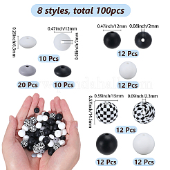 8 種類のシリコンビーズ  ラウンド＆アバカス  ミックスカラー  12~15x6.5~15mm  穴：2~2.3mm&nbsp;SIL-SC0003-08
