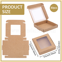 厚紙紙包装ギフトボックス  クリアウィンドウ付き  バリーウッド  正方形  9.5x9.5x1.8cm&nbsp;CON-WH0095-247A