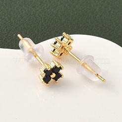 真鍮マイクロパヴェキュービックジルコニアフラワースタッドピアス  ニッケルフリー  18KGP本金メッキ  5.5x5.5mm&nbsp;EJEW-D337-03G