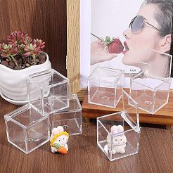 透明なプラスチックのギフト用の箱  フリップカバー付き  正方形  透明  5x5x5cm&nbsp;CON-WH0003-14