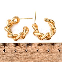 真鍮のC字型スタッドピアス  ニッケルフリー  チェーンチャーム  18KGP本金メッキ  22x26x10mm&nbsp;EJEW-A143-04G