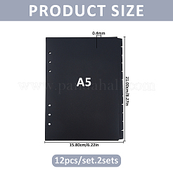 プラスチック製ノートインデックス仕切りシート  バインダー用の6穴タブ仕切り  長方形  ブラック  210x158x0.4mm  12個/セット&nbsp;OFST-WH0002-54A