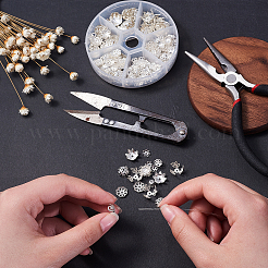 540個6スタイルの鉄製ビーズキャップ  マルチ花弁  銀  6~10mm  穴：1.5mm&nbsp;IFIN-CJ0001-58